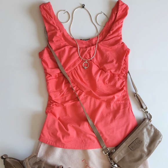 Mexx Tops - Mexx ruffle layered coral basic casual tank top